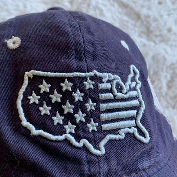 USA Trucker America Map Baseball Hat‎ Snap Back Adjustable Blue White - Picture 2 of 5